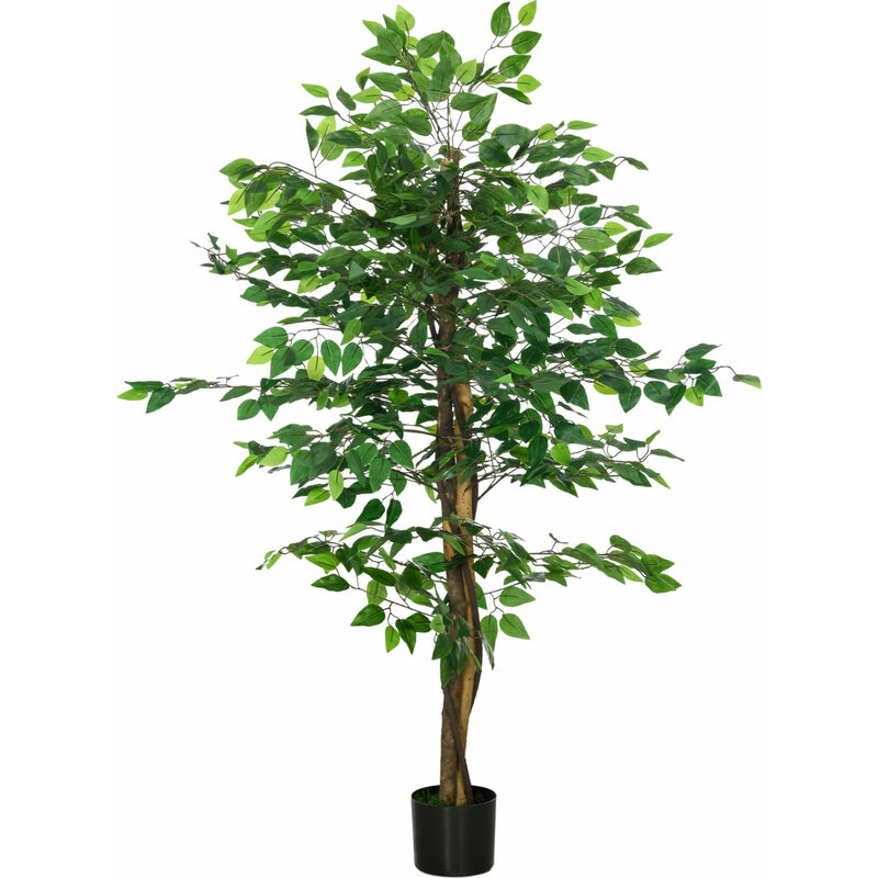 Homcom - Arbre artificiel plante artificiel ficus hauteur 1,5 m tronc branches liane lichen feuilles grand réalisme pot inclus