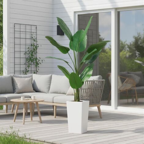 Plante artificielle 147 cm avec cache-pot blanc, décoration intérieure et extérieur résistante aux intempéries pour maison, salon et bureau