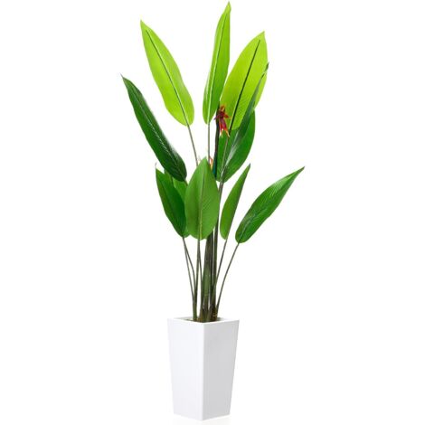 Plante Artificielle à Feuillage Persistant Dans Un Grand Cache-Pot Blanc, Palmier à Feuilles De Bananier RéAliste Pour Le Salon, Le Bureau Et La DéCoration