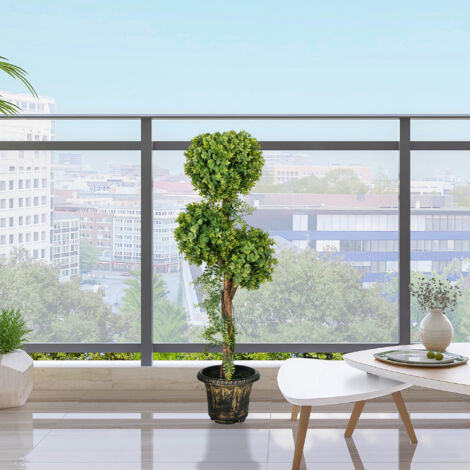 Plante artificielle arbre artificiel 3 boules de buis avec pot ciment. intérieur et extérieur. hauteur 115 cm