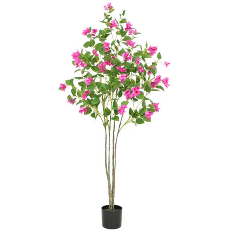 Plante Artificielle avec Fausses Fleurs Rose 120cm Fausse Plante Interieur et Exterieur Arbre Artificiel en Pot pour Chambre Salon