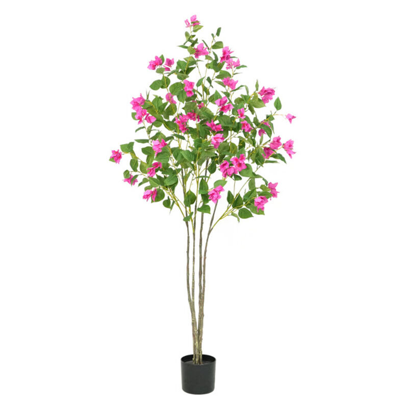 Lunsy - Plante Artificielle avec Fausses Fleurs Rose 150cm Fausse Plante Interieur et Exterieur Arbre Artificiel en Pot pour Chambre Salon