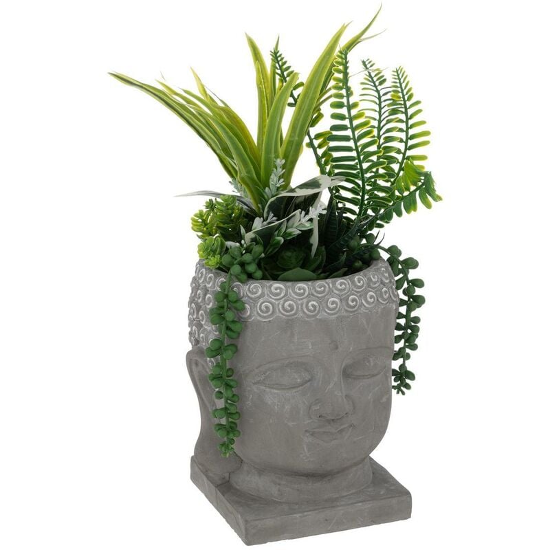 Atmosphera - Plante artificielle Bouddha en ciment H30cm gris créateur d'intérieur