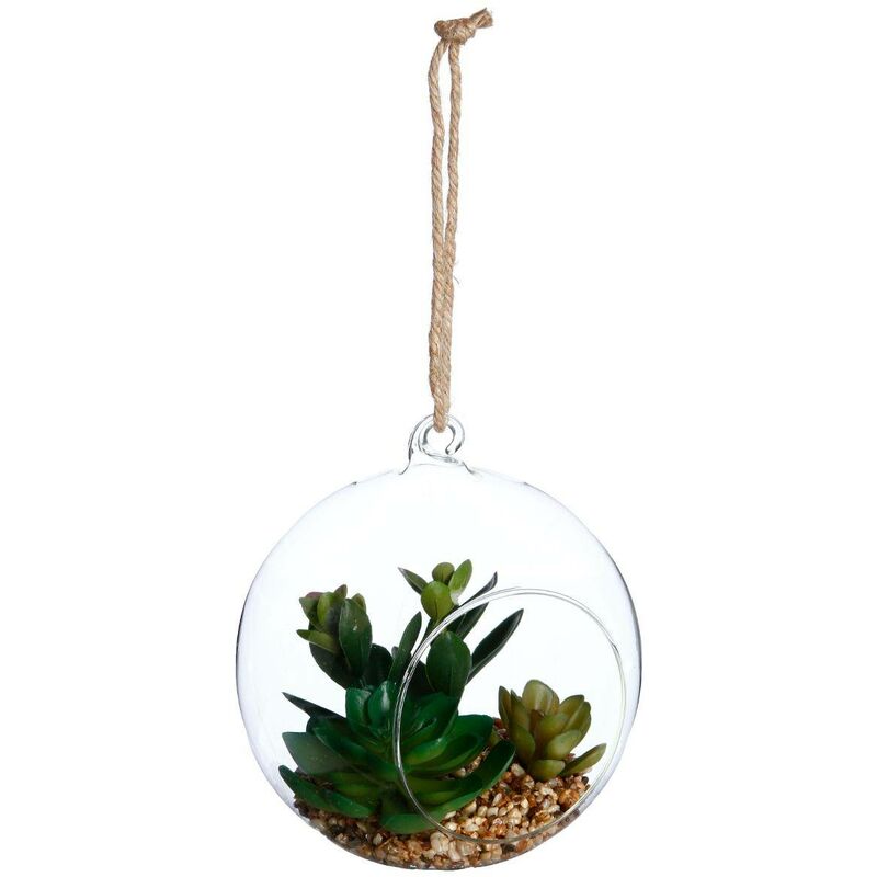 Plante artificielle en boule - pot en verre - H17 cm Atmosphera créateur d'intérieur - Modèle 1