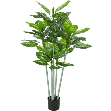 Plante artificielle calathea 150 cm, pot ciment, 53 feuilles - décoration intérieur