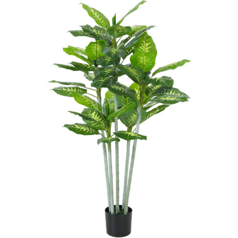 Plante artificielle calathea hauteur 150 cm pot ciment 53 feuilles - intérieur