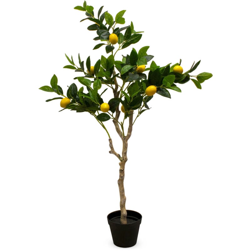 Spetebo - Plante artificielle citronnier en pot noir - 118 x 40 cm - Arbre artificiel en pot de fleurs avec 10 citrons