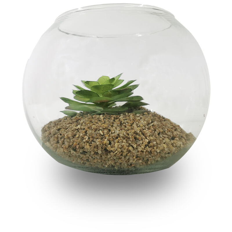 Silumen - Plante artificielle dans bocal en verre 20x16cm - Vert - Motif 3 Vert