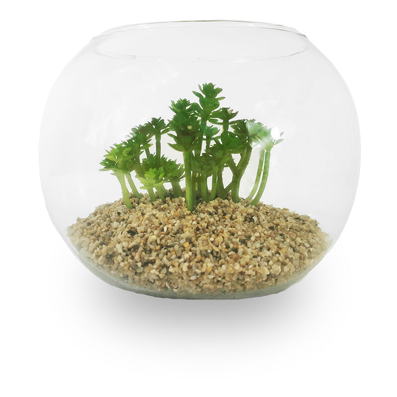 Plante artificielle dans bocal en verre 20x16cm - Vert - Motif 4 Silumen Vert