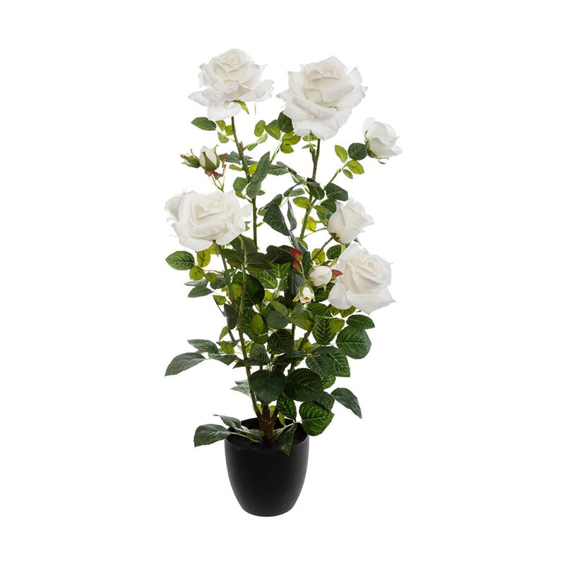 Plante Artificielle Décorative Rosier velours 74cm - Blanc Silumen Blanc