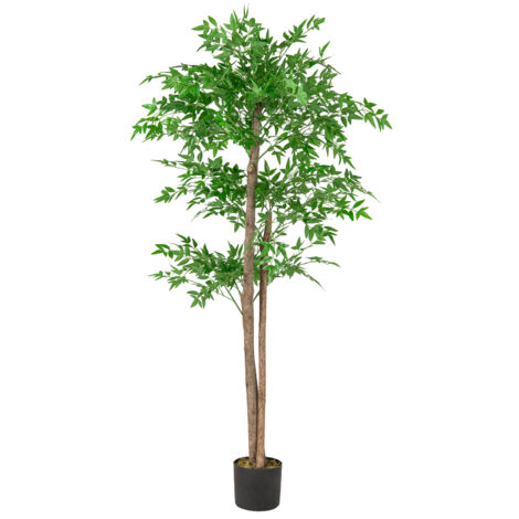 Plante Artificielle de 150 cm, Imitation Bambou avec 1 020 Feuilles Tronc en Bois Naturel Mousse Séchée Réaliste Pot de Pépinière, pour Salon Bureau