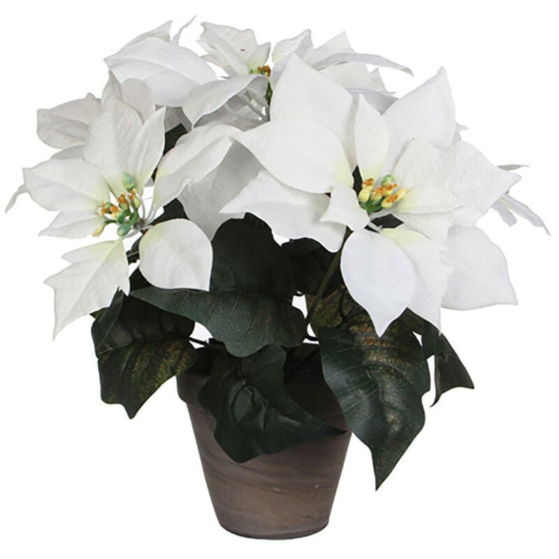 Mica Decorations - Plantes artificielles de pâques blanches-poinsettia 27x35cm
