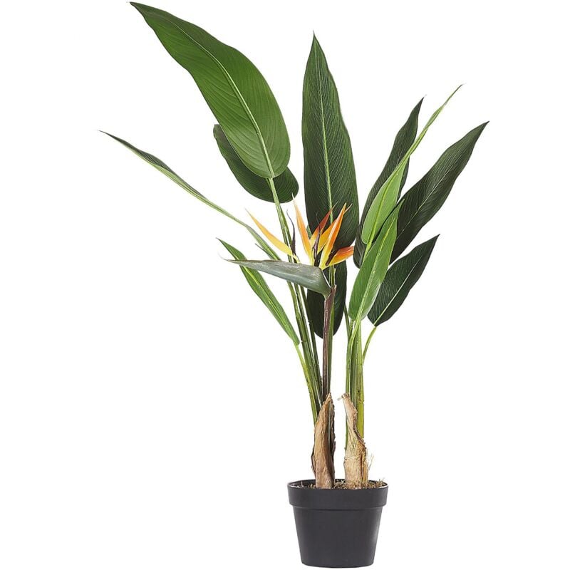 Beliani - Plante Fleur Artificielle Oiseau de Paradis 115 cm de Hauteur avec Pot Inclus Look Très Naturel et Décoratif Ajout Idéal pour Maison ou