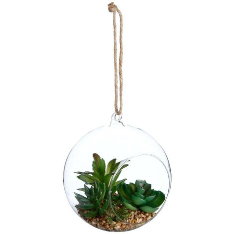 Plante artificielle en boule pot verre H17cm - Atmosphera créateur d'intérieur