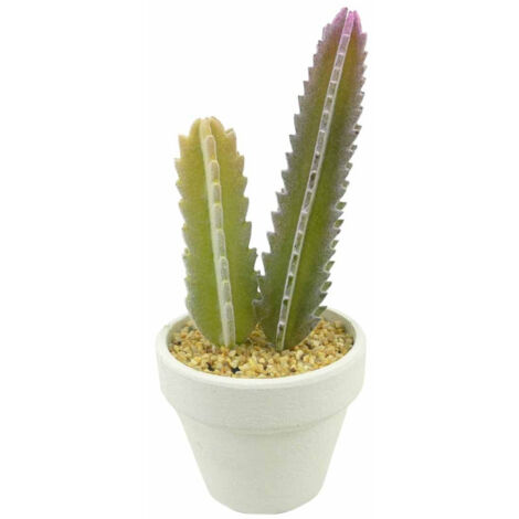 Plante Artificielle en Pot 1 Tige "Cactus" 22cm Blanc