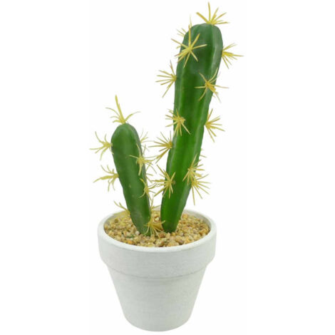 Plante Artificielle en Pot 2 Tiges "Cactus" 23cm Blanc