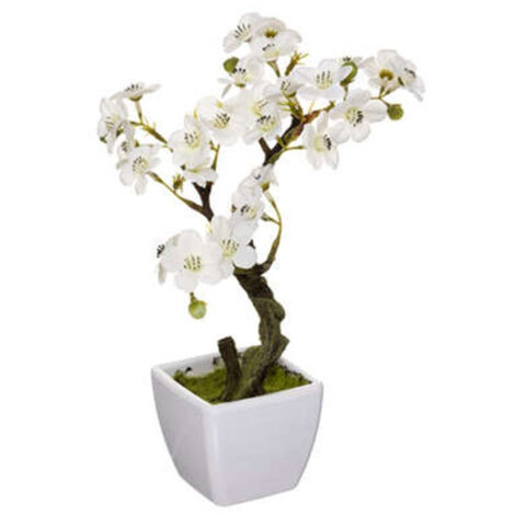 Plante Artificielle en Pot "Cerisier" 26cm Blanc