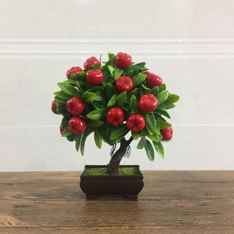 Plante Artificielle en Pot Fausse Pomme Faux Pommier Fausse Plante en Pot De Pomme Arbre Artificiel Bonsaï Darbre Simulé Bureau Chanson De Bienvenue Plastique Plantes Vertes