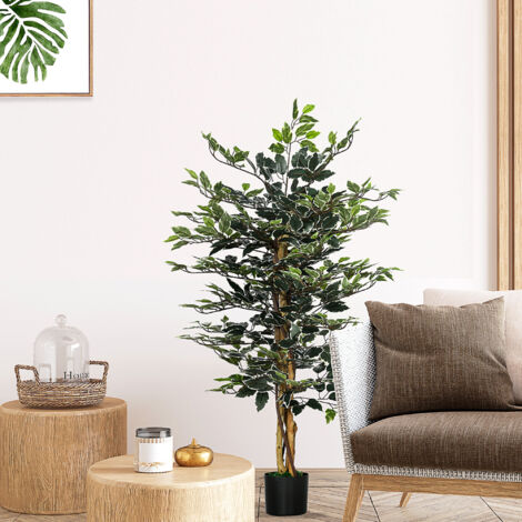 Plante artificielle ficus tronc branches liane lichen feuilles grand réalisme pot inclus hauteur 1.3 m