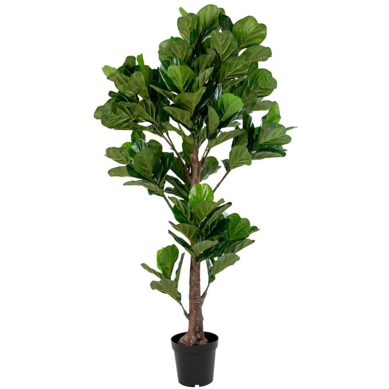 Plante Artificielle Ficus Lyrata, Polyéthylène, Polyester, Ciment, Vert, 81x93x190 cm