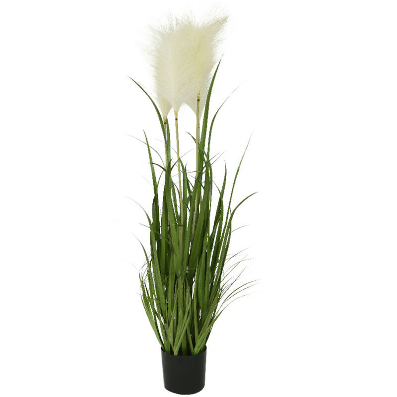 Nosenviesdeco - Plante Artificielle Herbes Pampas En Pot Plastique - ø 40 x 100 cm - Nos Envies Déco - Vert&Blanc