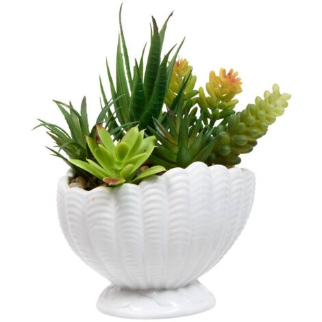 Plante Artificielle Ocea avec Pot Coquillage H20cm Blanc - Atmosphera créateur d'intérieur