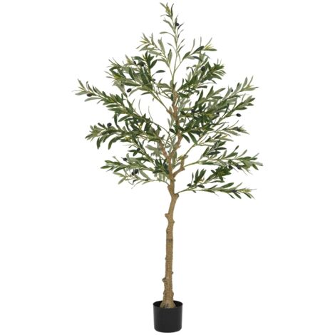 Plante artificielle, olivier factice 150 cm, 720 feuilles, 40 olives, pot stable, plante décorative verte