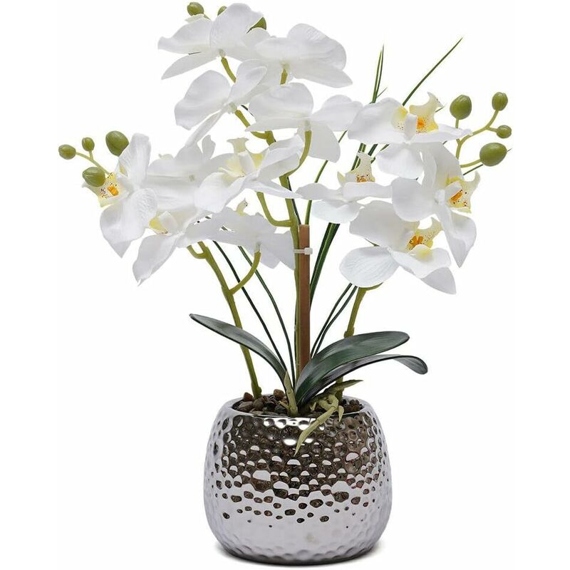 Gojoy - Plante artificielle Orchidée Fleurs artificielles 39 cm avec pot en céramique pour café, décoration de fenêtre, fête, cuisine, etc.