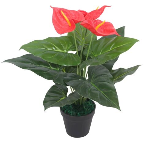 Plante artificielle  Plante Déco Fleur Artificielle avec pot Anthurium 45 cm Rouge et Jaune 26200