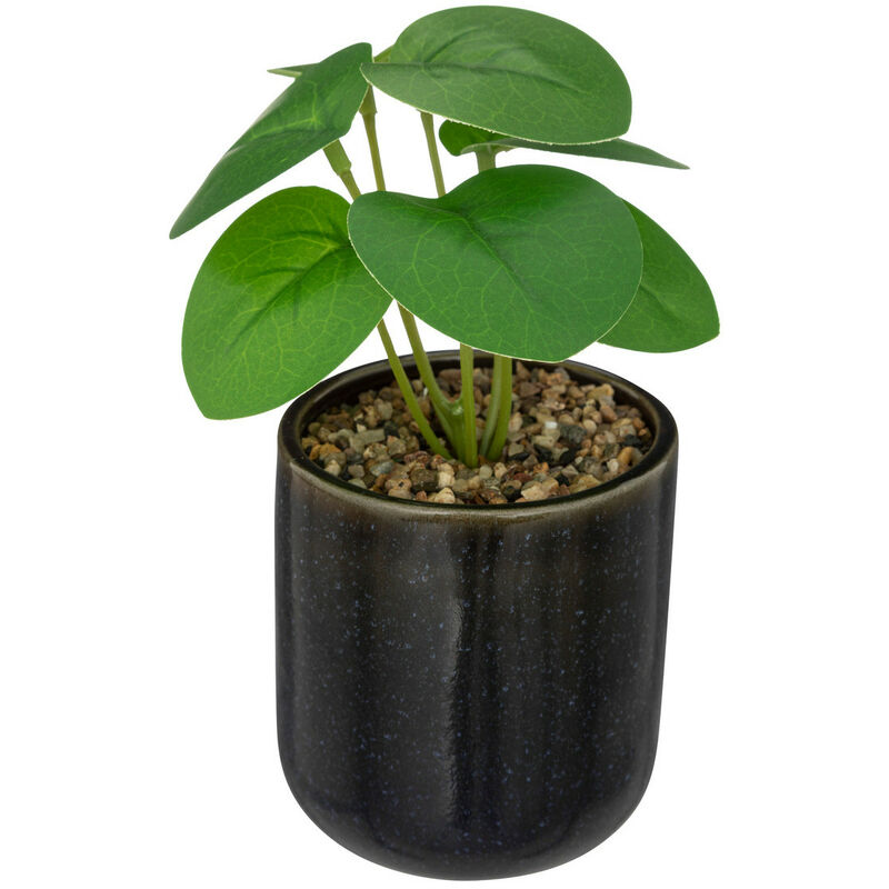 Plante verte artificielle Pot en céramique Noire émaillée h 16 cm Atmosphera Bleu