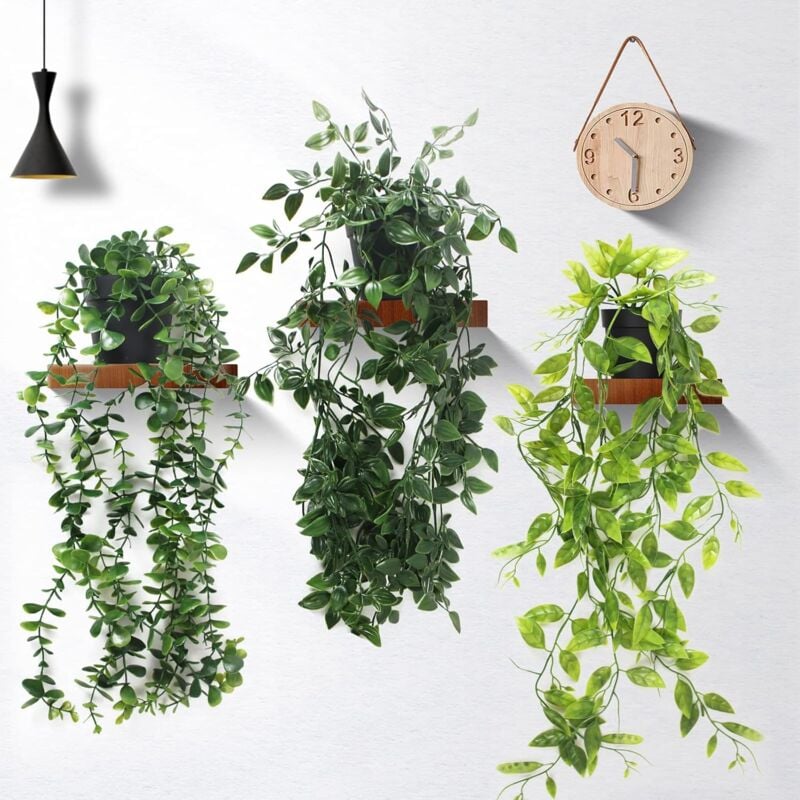 Fitags - Plante Artificielle Tombante, 3 Pcs Vert Plantes Artificielle avec Pots Extérieure Intérieure Decoration, Lierre Artificielle Fausse Plante