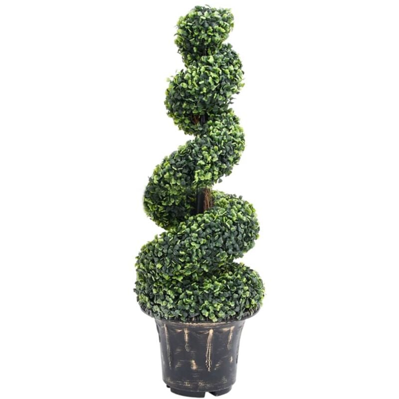 The Living Store - Plante de buis artificiel en spirale avec pot Vert 100 cm Vert