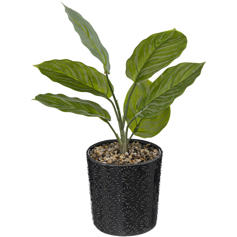 Atmosphera - Plante verte artificielle Pot en céramique d 12 x h 35 cm Gris