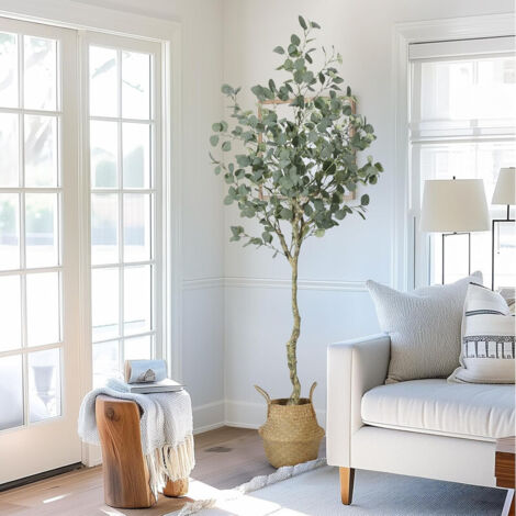 Plante Eucalyptus Artificiel Faux Eucalyptus 180cm Plantes Artificielles Simulation Vert Eucalyptus Artificielles avec Pot pour Maison Cuisine Bureau Decoration (1 Pack)