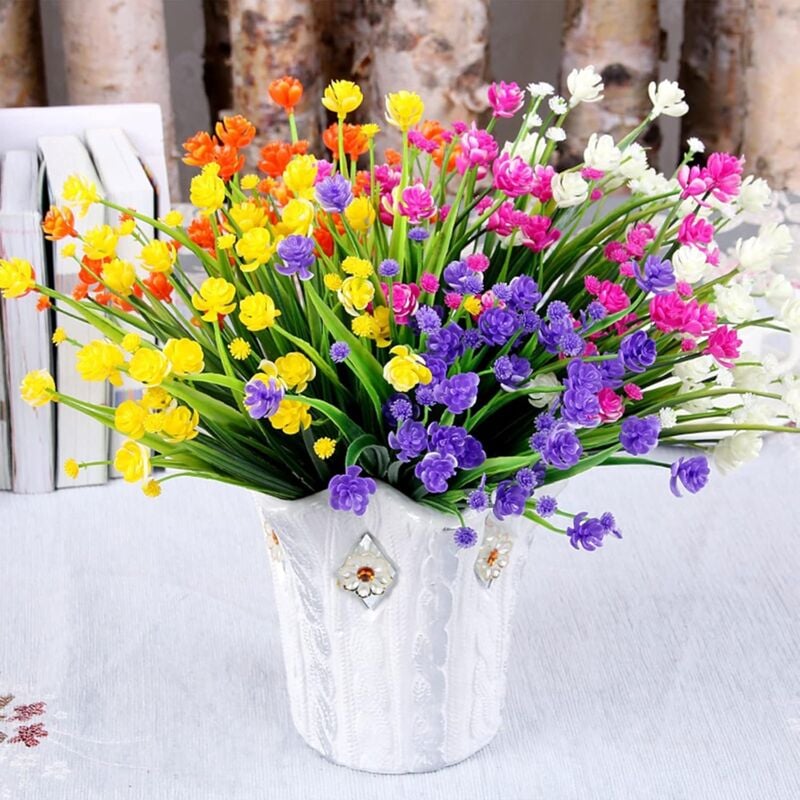 Qiyao - Plante fleurie artificielle,12 pcs Fleurs Artificielles Extérieures Résistant Aux uv Arbustes Plantes pour Intérieur Extérieur Suspendu
