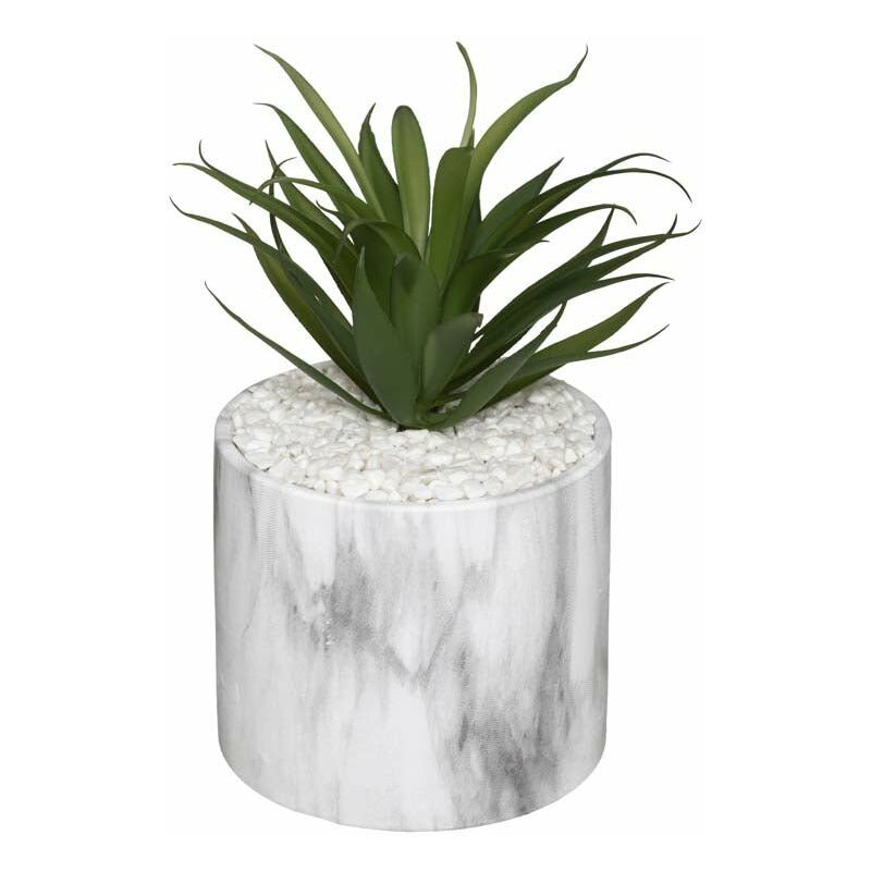 Silumen - Plante Grasse Artificielle 18cm avec pot marbre - Blanc - - Blanc|Noir