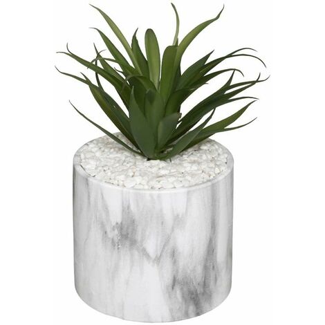 Plante Grasse Artificielle 18cm avec pot marbre - Blanc - SILUMEN