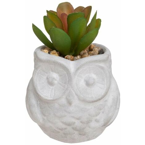 Plante Grasse Artificielle 8cm avec pot hibou - Motif 2 - SILUMEN