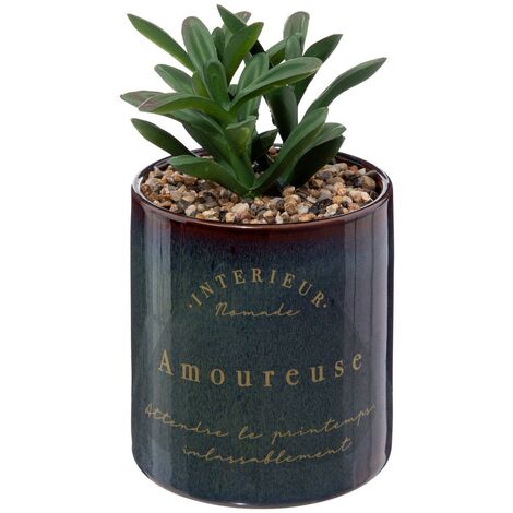 Plante grasse artificielle Pot en céramique émaillée H 17 cm - Atmosphera