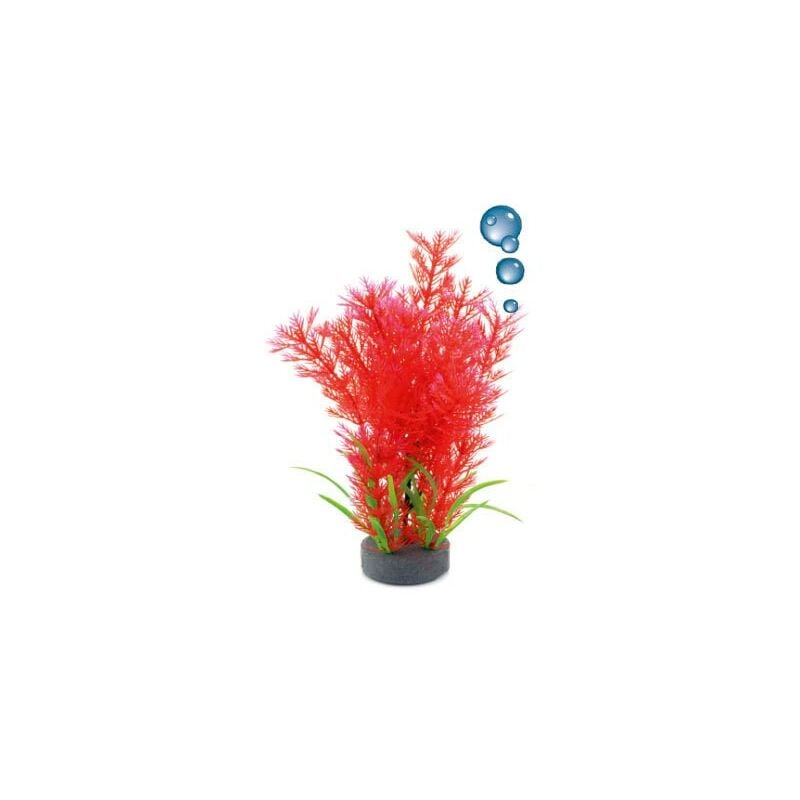 Plante plastique rouge avec bulleur pour aquarium : 20cm