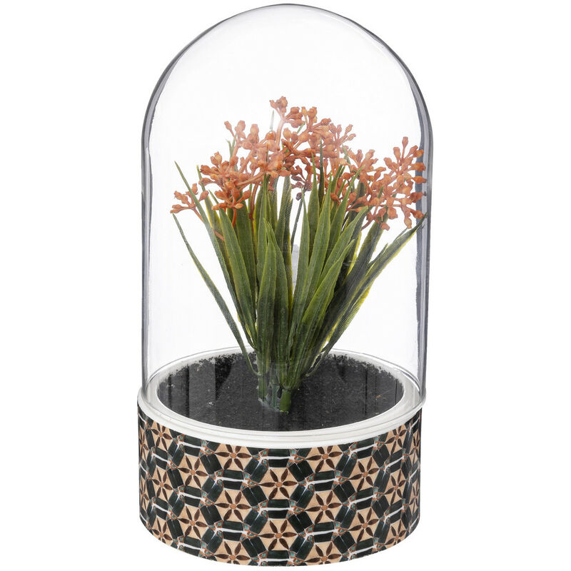 Plante artificielle sous Cloche en verre Pot en céramique D 11 x H 20 cm - Atmosphera - Beige