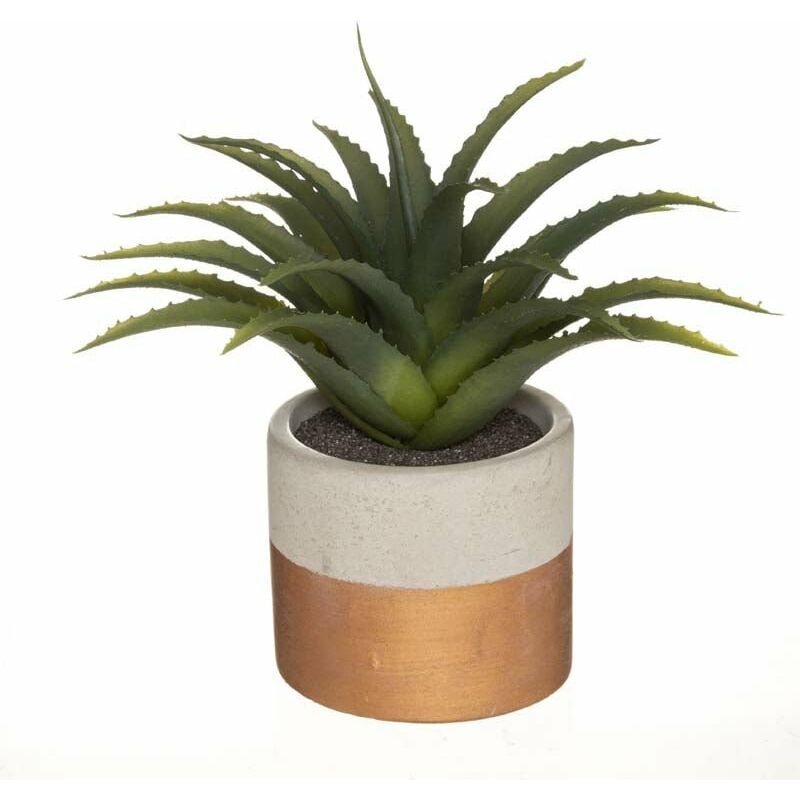 Plante verte artificielle Aloe Vera 28cm avec pot bicolore - - Multicouleur