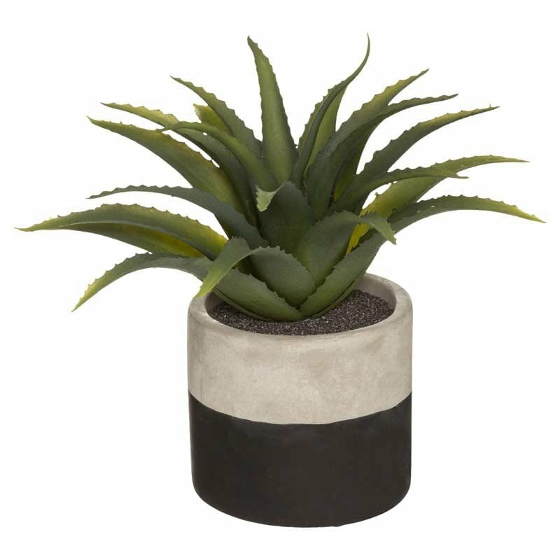 Plante verte artificielle Aloe Vera 28cm avec pot bicolore - - Multicouleur