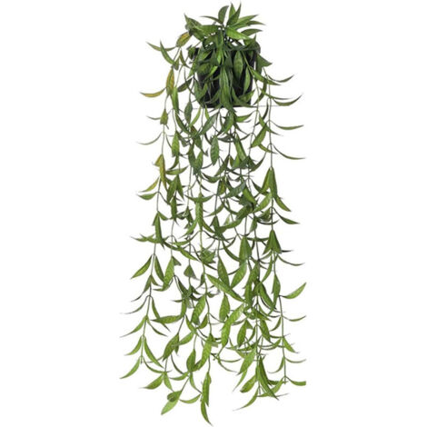 Plante verte artificielle suspendue 56cm - Feuillage vert clair avec touches blanches, plante décorative pour intérieur et extérieur