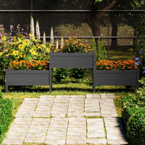 Planter Grey 245.5x44x75 cm Solid Wood Pine vidaXL