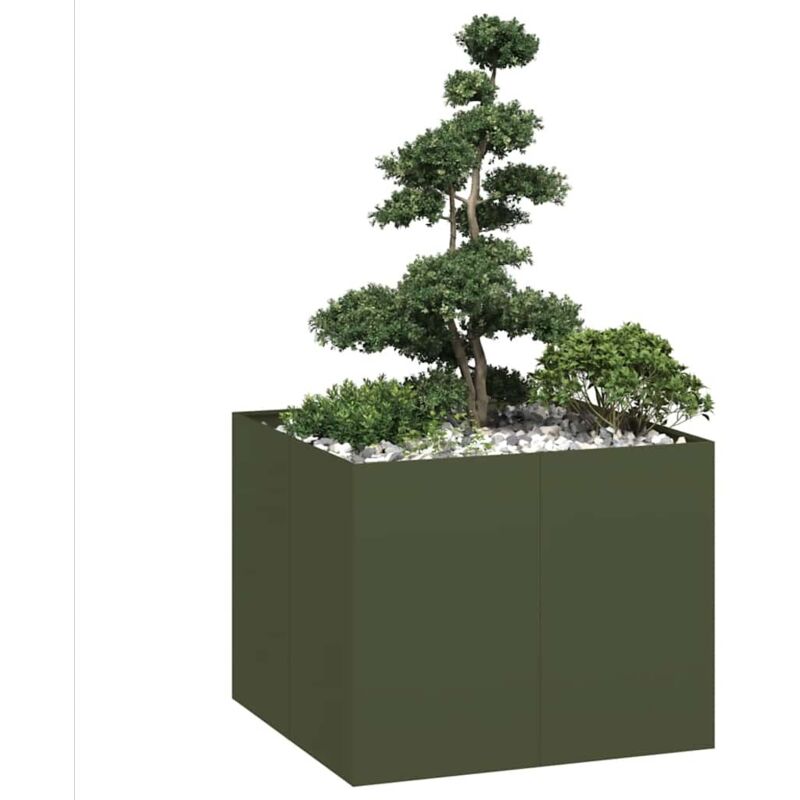Planter Olive Green 100x100x80 Cm Steel Vidaxl