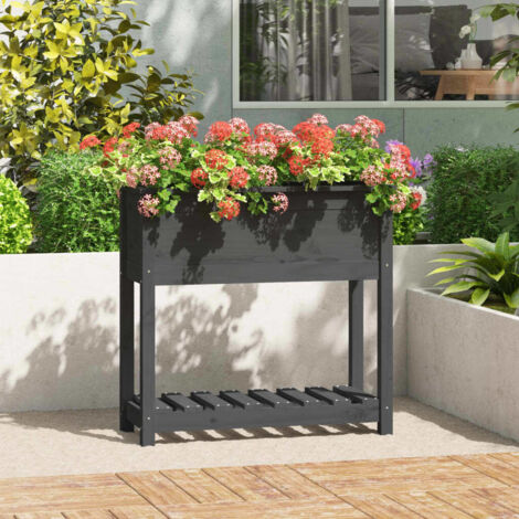 Planter with Shelf Grey 82.5x34.5x81 cm Solid Wood Pine vidaXL