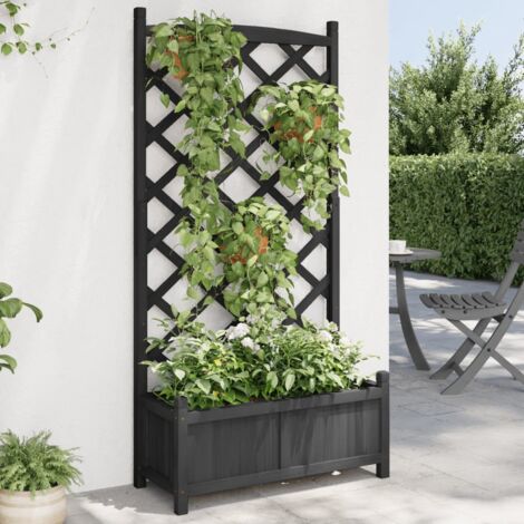 Planter with Trellis Black Solid Wood Fir vidaXL