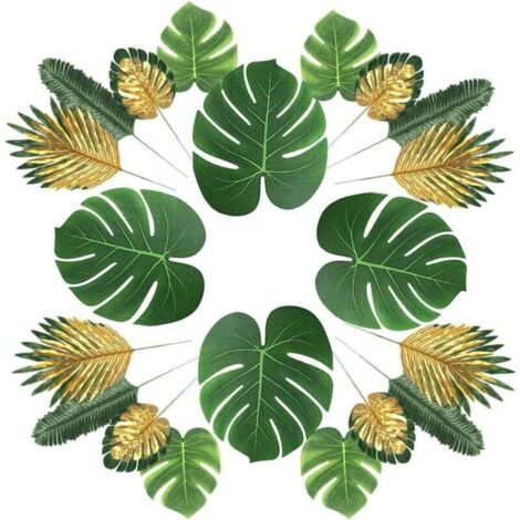 Plantes artificielles 66 Morceaux 6 Feuilles Palmier Artificiel,Fausses Feuilles,Tiges et Feuilles,Simulation Plantes Tropicales,FêTe Hawa ThèMe Plage Jungle,FêTe Table,Fausses DéCorations