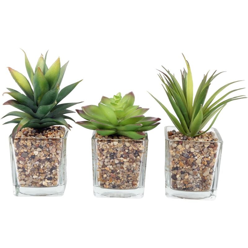 SIL - Plantes artificielles dans pot en verre 6.5 x 6.5 x 17 cm (Lot de 3)